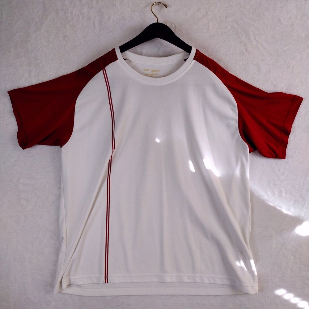 Tek Gear Mens Performance T-Shirt White Red Raglan Short Sleeve Gym Top Size‎ L